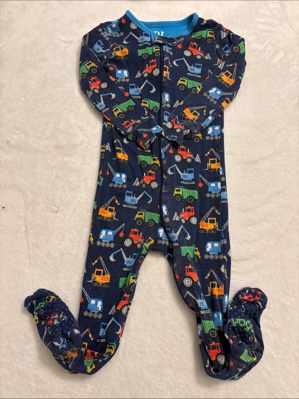 (2 for $10) PJ place Navy Construction Print Footed One-Piece Pajamas - Kids